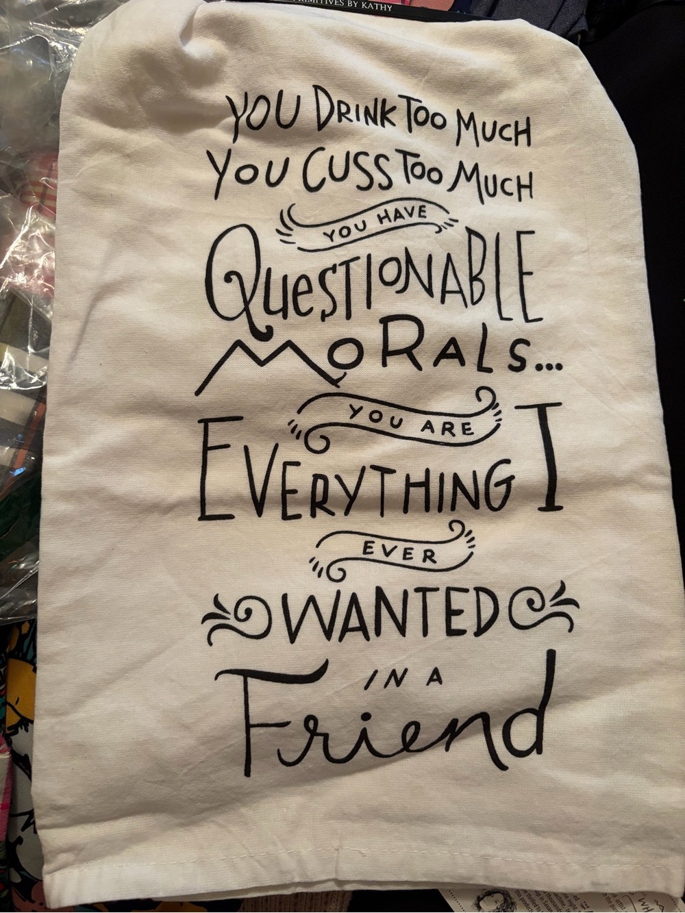 Primitives by Kathy White and Black 'Questionable Morals' Kitchen Towel